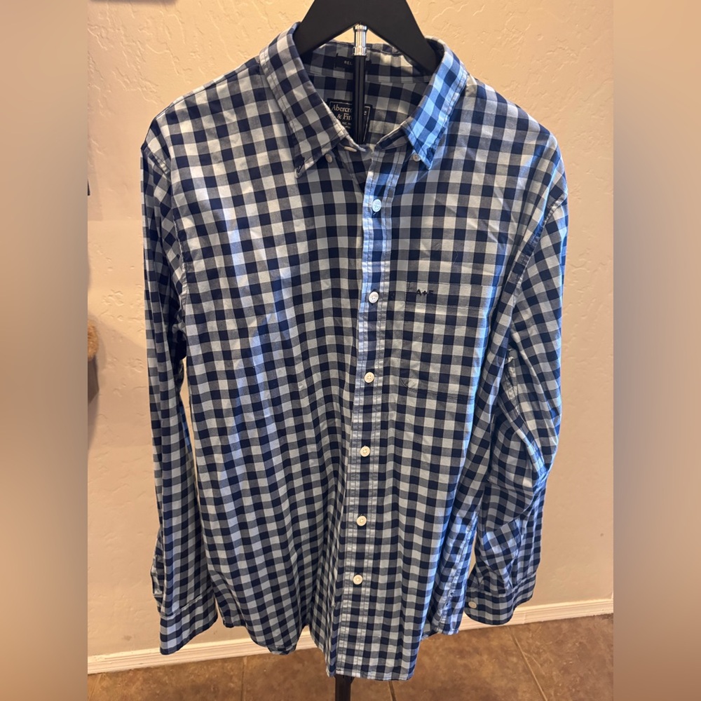 Abercrombie & Fitch Navy and White Gingham Button-Down Shirt